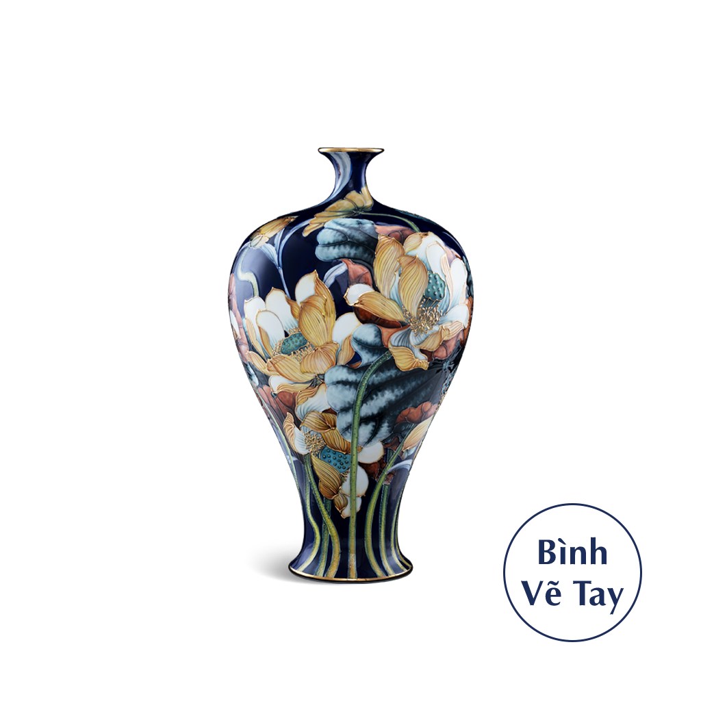 Bình hoa 41 cm - Hoa Sen Nền Cobalt