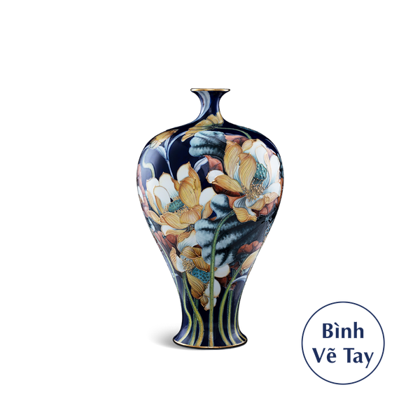 Bình hoa 41 cm - Hoa Sen Nền Cobalt