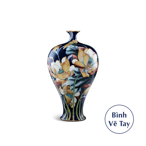  Bình hoa 41 cm - Hoa Sen Nền Cobalt 