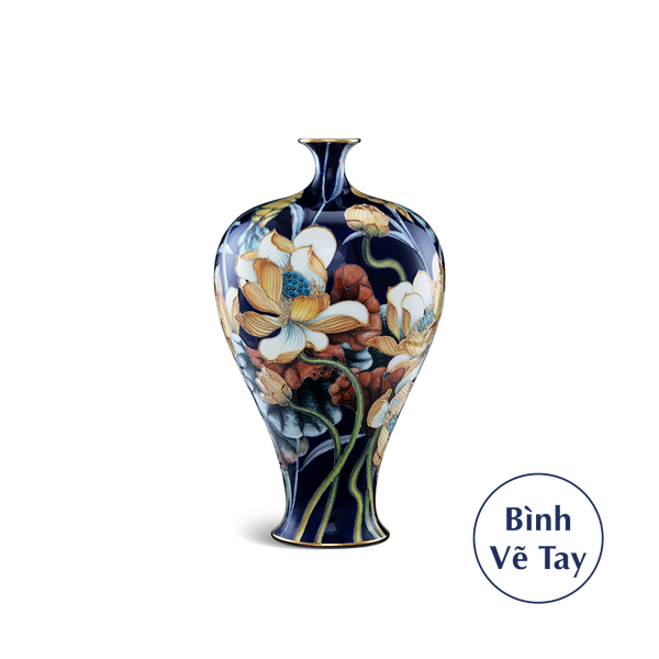 Bình hoa 41 cm - Hoa Sen Nền Cobalt