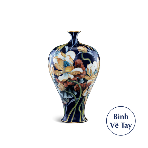  Bình hoa 41 cm - Hoa Sen Nền Cobalt 