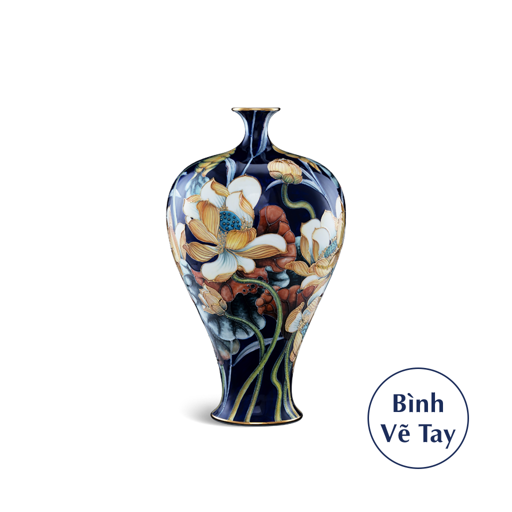 Bình hoa 41 cm - Hoa Sen Nền Cobalt