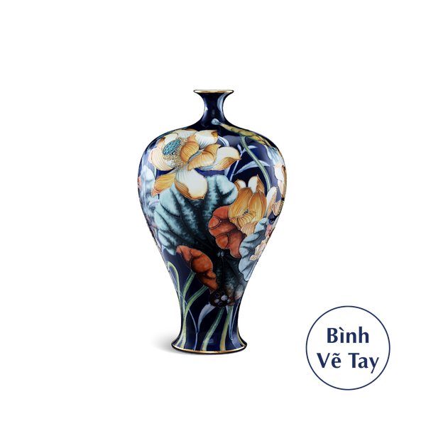 Bình hoa 41 cm - Hoa Sen Nền Cobalt