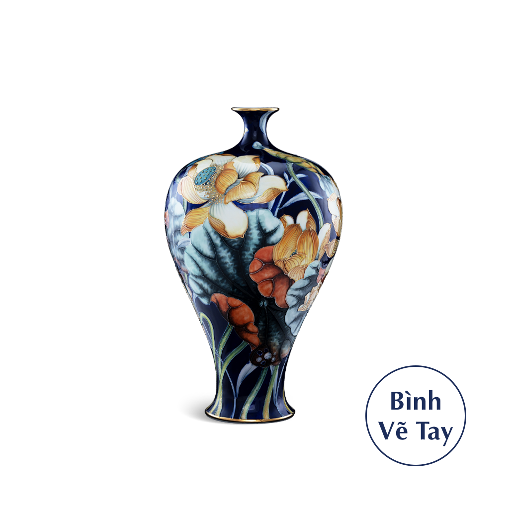 Bình hoa 41 cm - Hoa Sen Nền Cobalt