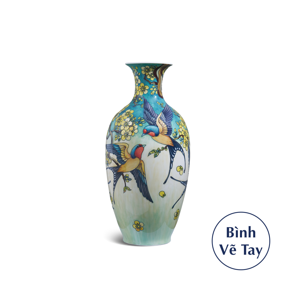 Bình hoa 42 cm - Chim Én Và Hoa Mai Cách Điệu