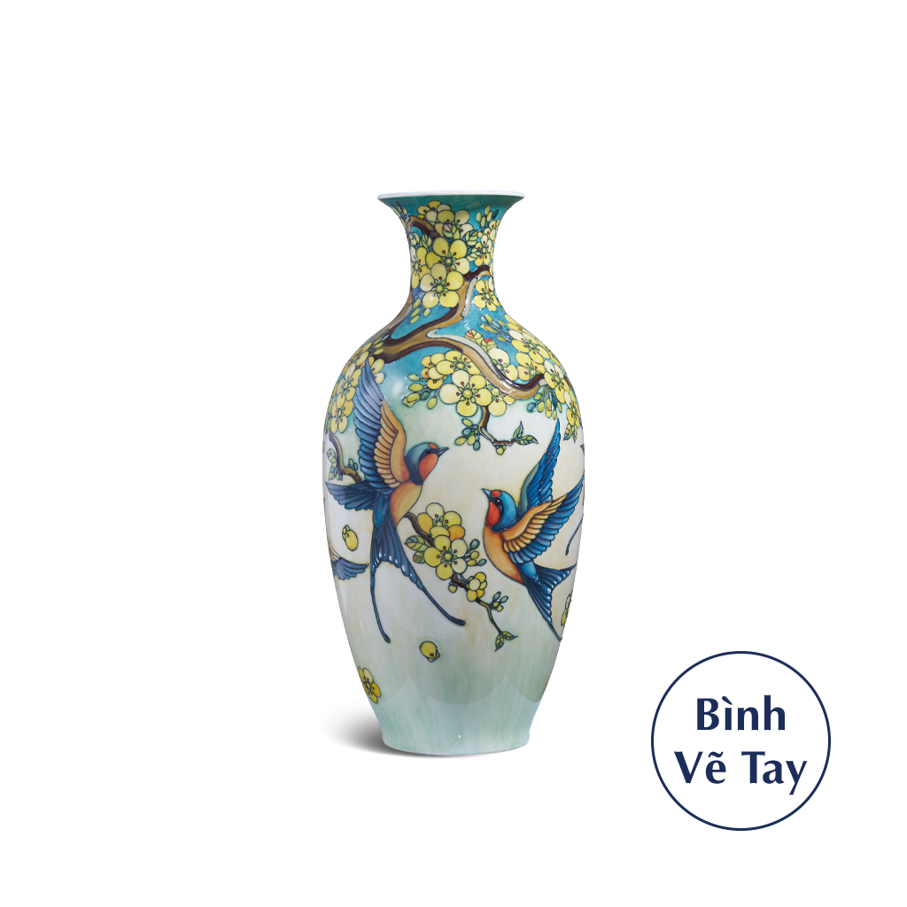 Bình hoa 42 cm - Chim Én Và Hoa Mai Cách Điệu