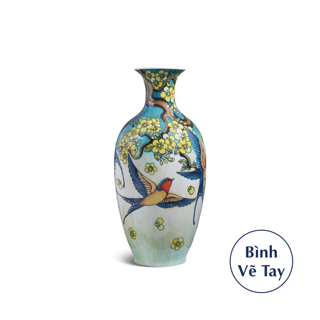 Bình hoa 42 cm - Chim Én Và Hoa Mai Cách Điệu