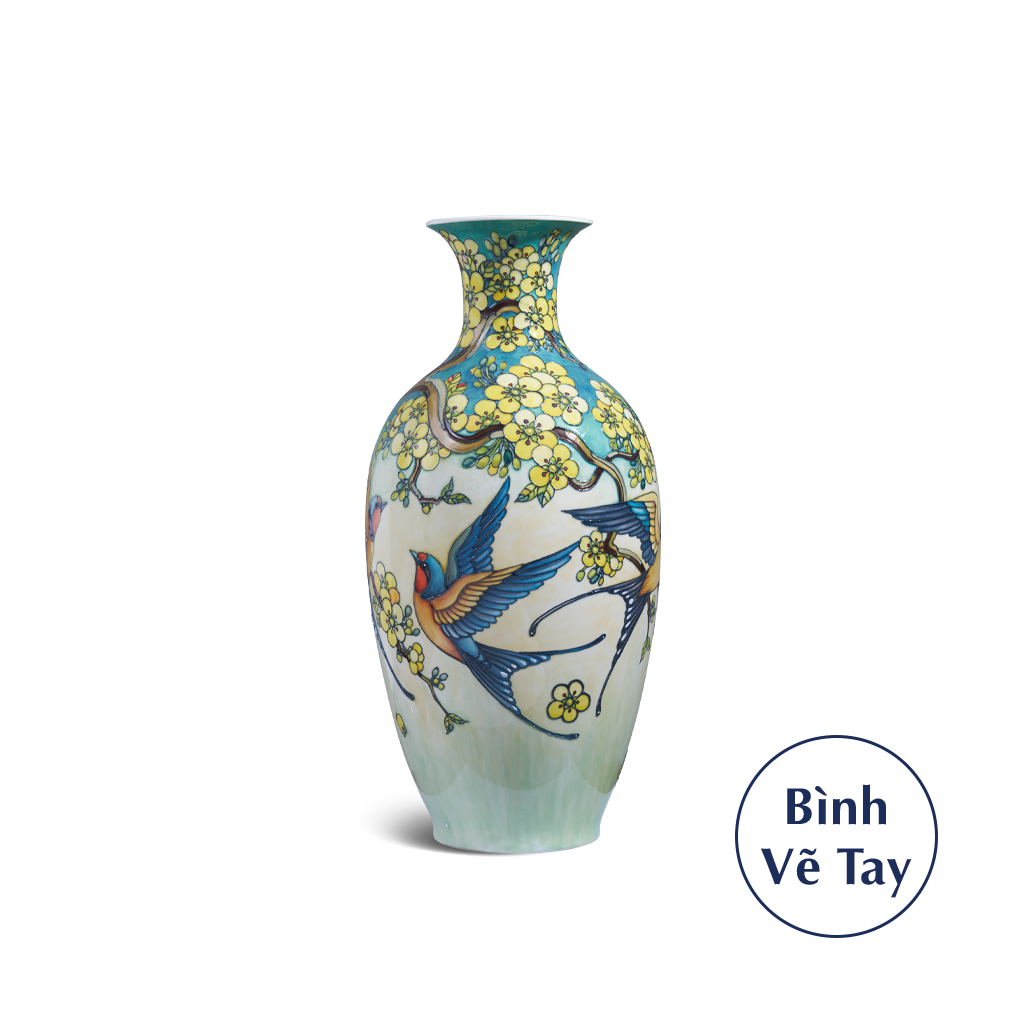 Bình hoa 42 cm - Chim Én Và Hoa Mai Cách Điệu