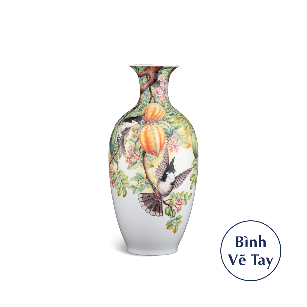 Bình hoa 42 cm - Chim và Khế - Bình Hoa - Vẽ tay