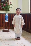  Áo dài Bé Trai Gấm Kem 