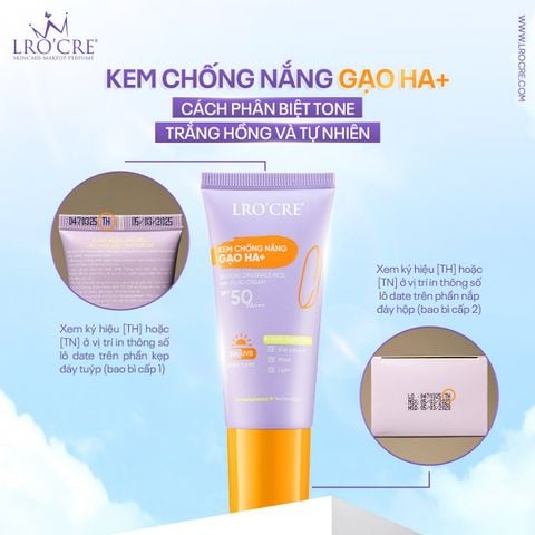  Kem Chống Nắng Lro'Cre Originals Rice HA+ Fluid Cream SPF50PA+++ 30g 