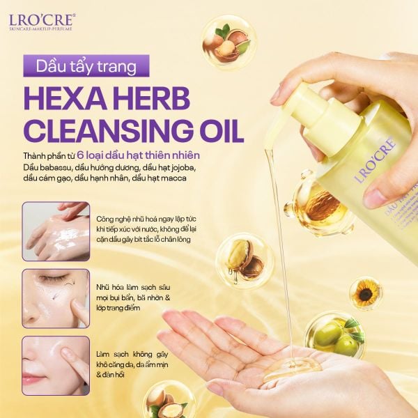  Dầu Tẩy Trang Lro'Cre Hexa-Herb Cleansing Oil Nhũ Hóa Sạch Êm 160ml 