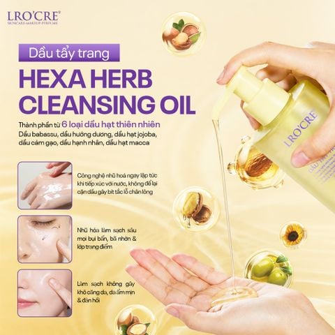  Dầu Tẩy Trang Lro'Cre Hexa-Herb Cleansing Oil Nhũ Hóa Sạch Êm 160ml 