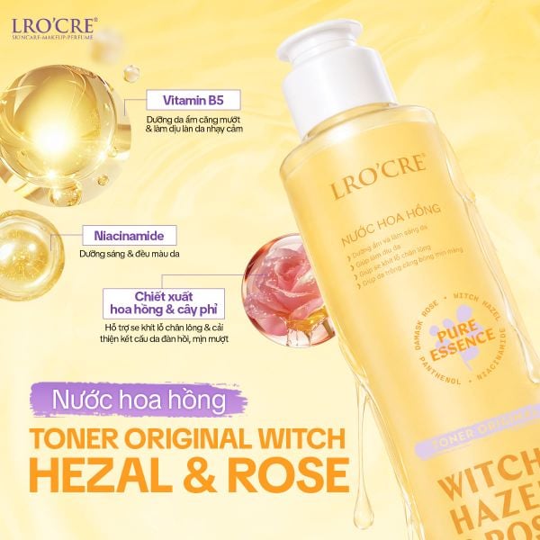  Toner Lro'Cre Toner Original Witch Hazel & Rose Cân Bằng pH Cho Da 140ml 