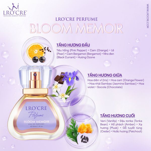  Nước Hoa Lro'Cre Perfume Bloom Memoir Hương Dịu Nhẹ, Hiện Đại 30ml 