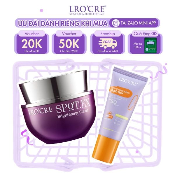  Combo Bảo Vệ & Chăm Sóc Da Lão Hóa Lro'Cre Spot.Ex Brightening Cream 20g & Originals Rice HA+ Fluid Cream SPF50 PA+++ 30g 