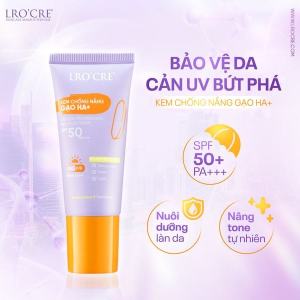  Kem Chống Nắng Lro'Cre Originals Rice HA+ Fluid Cream SPF50PA+++ 30g 