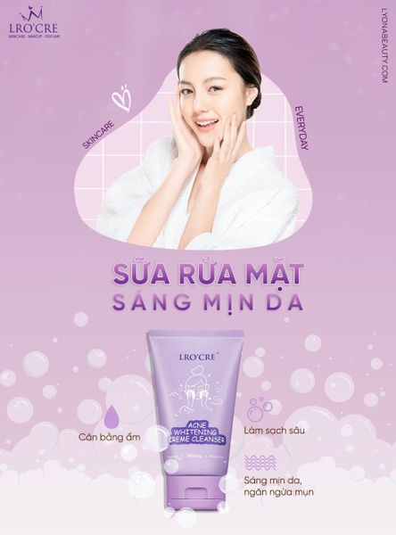  Sữa Rửa Mặt Lro'Cre Acne Whitening Creme Cleanser Làm Sạch Sâu, Ngăn Ngừa Mụn 100g 