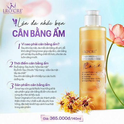  Toner Lro'Cre Toner Original Witch Hazel & Rose Cân Bằng pH Cho Da 140ml 