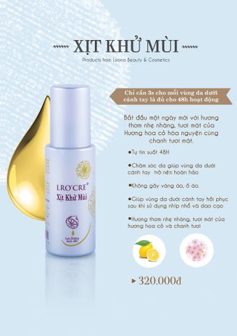  Xịt Khử Mùi Hương Nước Hoa Lro'Cre Khử Mùi Cơ Thể, Lưu Hương 42h 80ml 