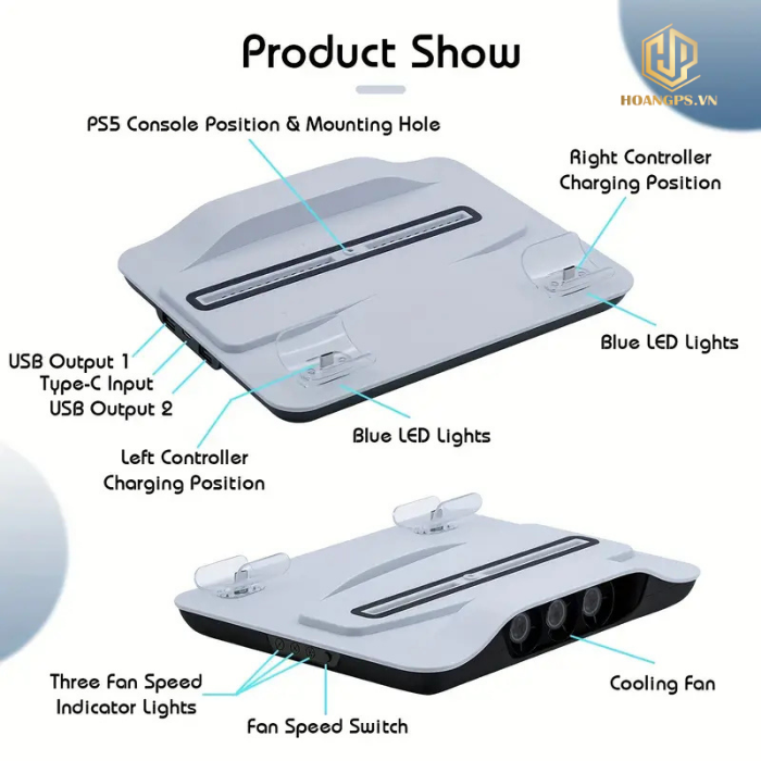 Đế Tản Nhiệt Đa Năng Kèm Sạc Tay cho PS5 Fat Digital - 2ND