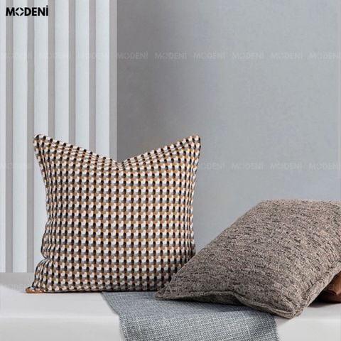  Vỏ Gối Sofa Linemark – Vải Chinelle Họa Tiết Caro Đa Lớp Tối Giản 