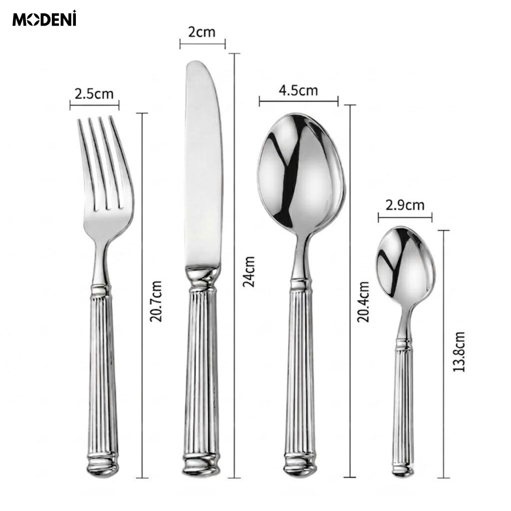 Bộ Dao Muỗng Nĩa Silveria Inox 304 Tân Cổ Điển Tráng Gương Ánh Bạc Cho Bàn Ăn Gia Đình