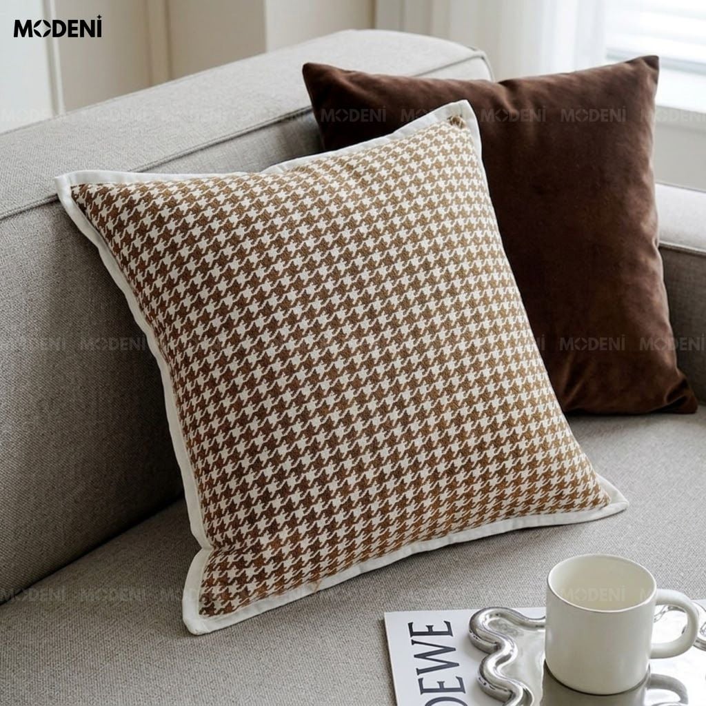 Vỏ Gối Sofa Houndia Vải Dệt Jacquard Họa Tiết Nanh Sói Dệt Kim Sắc Nét Cho Phòng Khách Hiện Đại