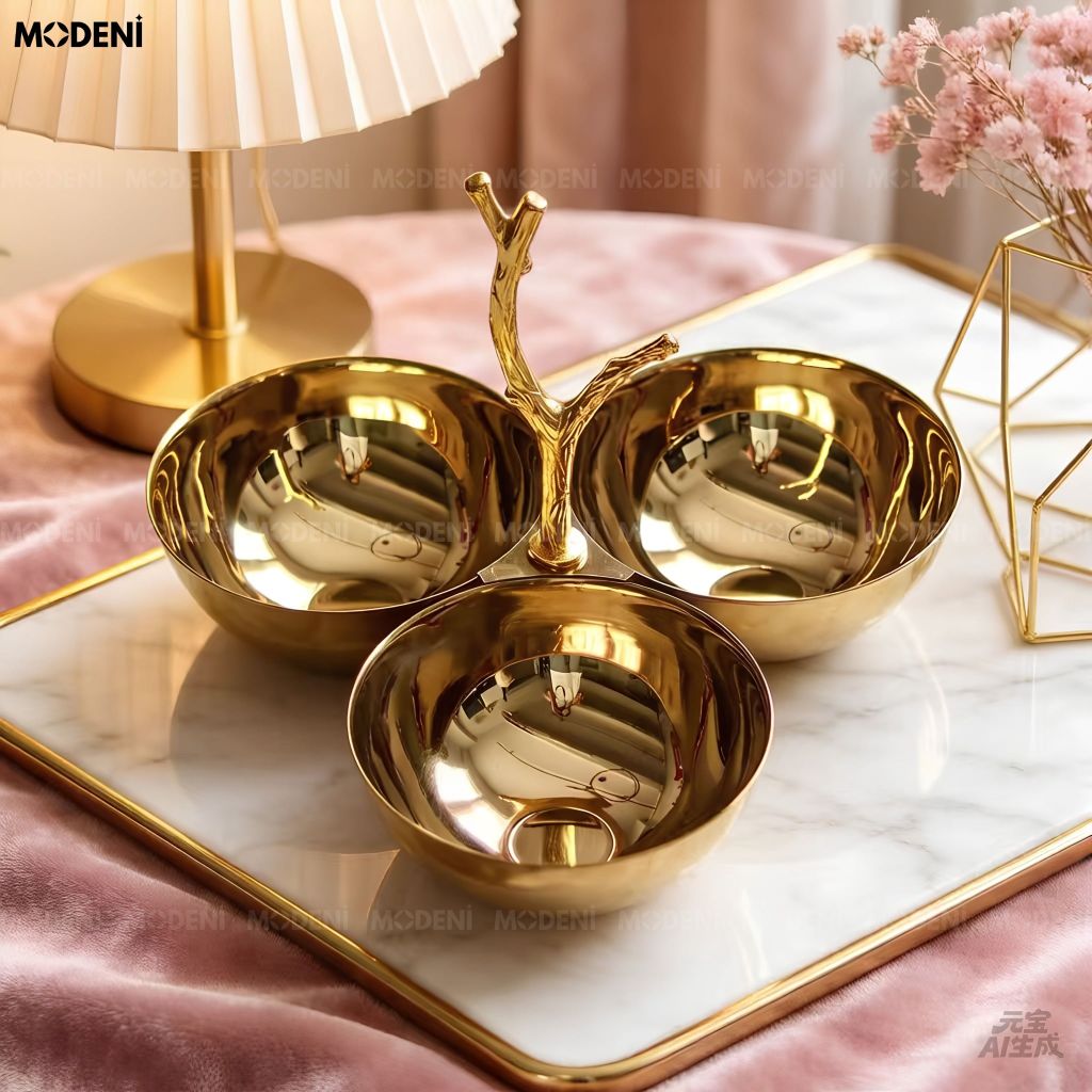 Tô Trái Cây Trang Trí Golden Branch Thép Không Gỉ Mạ Vàng Gold Phong Cách Tân Cổ Điển Luxury