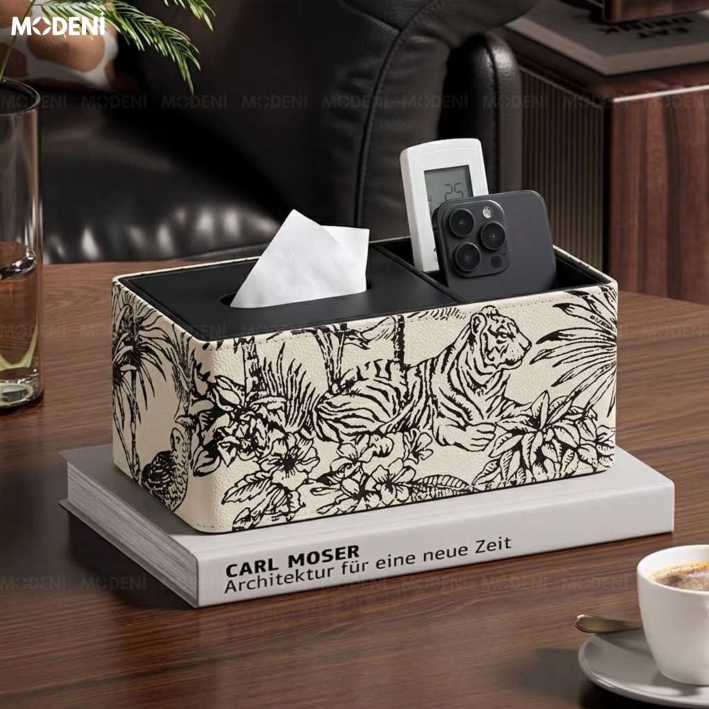 Hộp Khăn Giấy Vanity Bọc Da Cao Cấp Họa Tiết Toile Nghệ Thuật - Vẻ Đẹp Cổ Điển Sagn Trọng Cho Phòng Khách Luxury