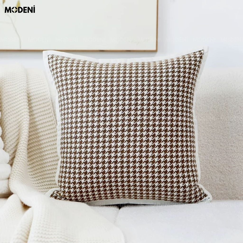 Vỏ Gối Sofa Houndia Vải Dệt Jacquard Họa Tiết Nanh Sói Dệt Kim Sắc Nét Cho Phòng Khách Hiện Đại