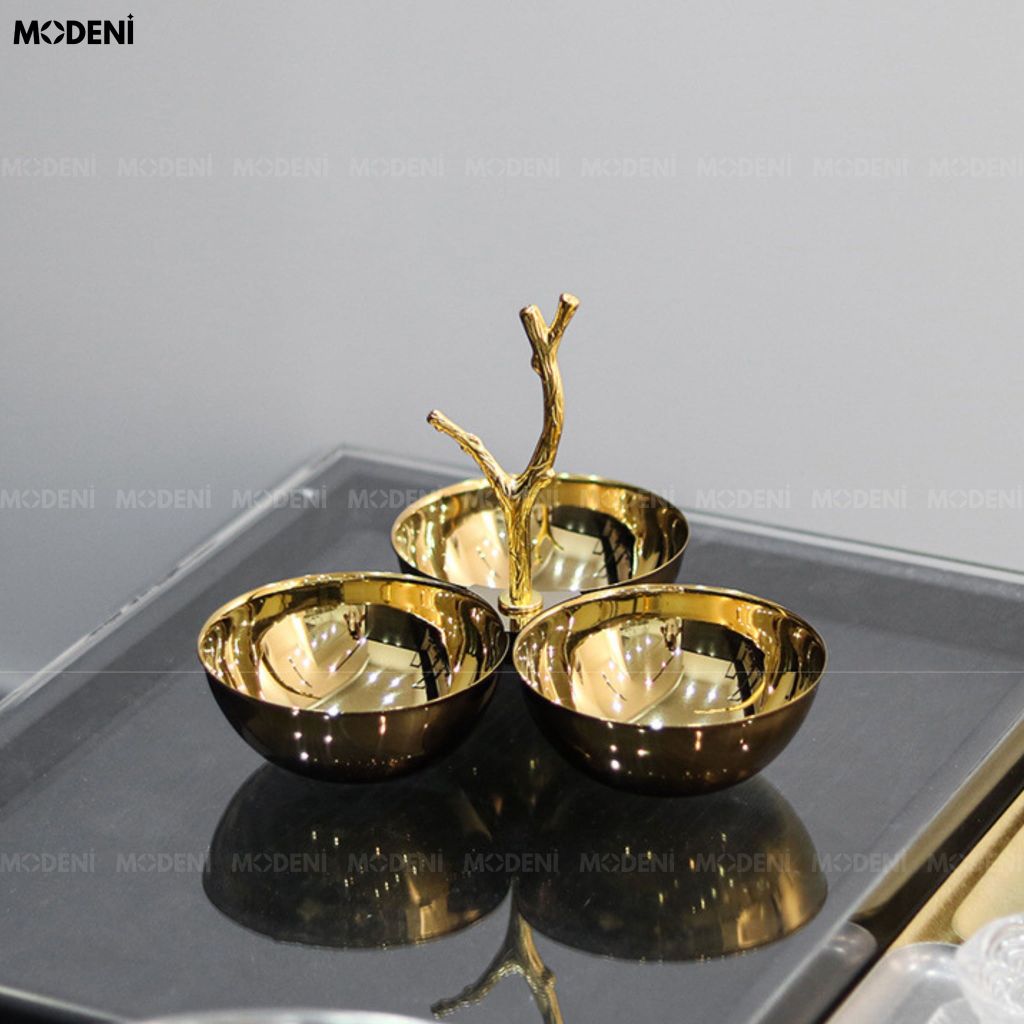 Tô Trái Cây Trang Trí Golden Branch Thép Không Gỉ Mạ Vàng Gold Phong Cách Tân Cổ Điển Luxury