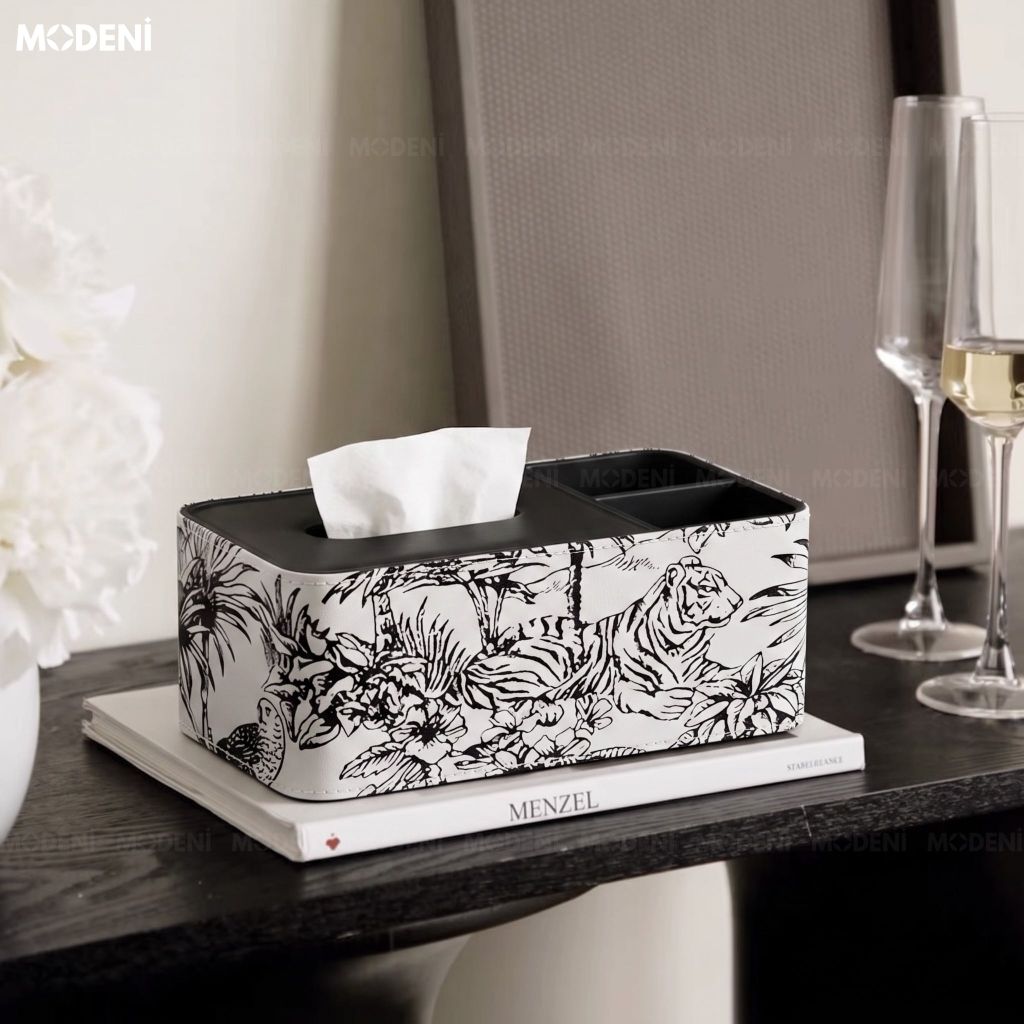 Hộp Khăn Giấy Vanity Bọc Da Cao Cấp Họa Tiết Toile Nghệ Thuật - Vẻ Đẹp Cổ Điển Sagn Trọng Cho Phòng Khách Luxury