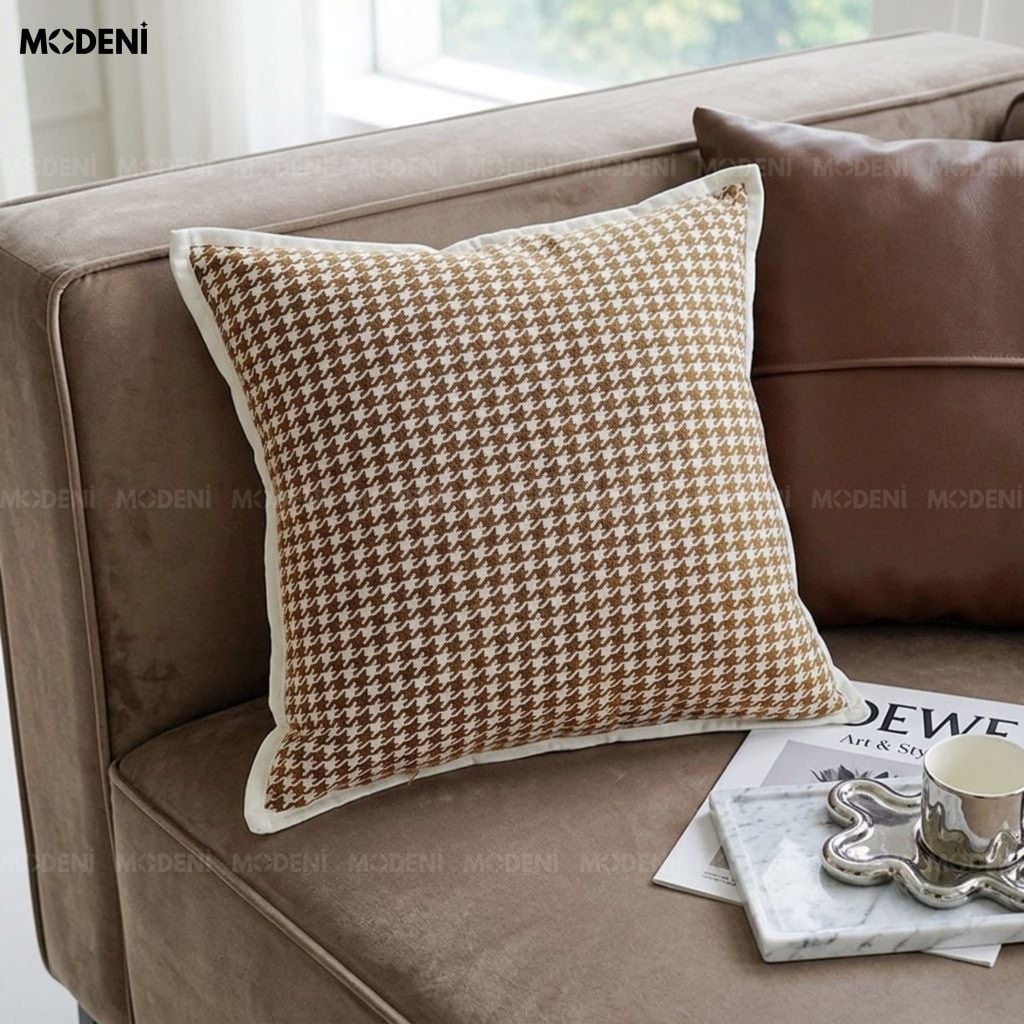 Vỏ Gối Sofa Houndia Vải Dệt Jacquard Họa Tiết Nanh Sói Dệt Kim Sắc Nét Cho Phòng Khách Hiện Đại