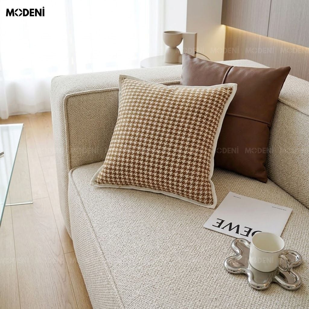 Vỏ Gối Sofa Houndia Vải Dệt Jacquard Họa Tiết Nanh Sói Dệt Kim Sắc Nét Cho Phòng Khách Hiện Đại