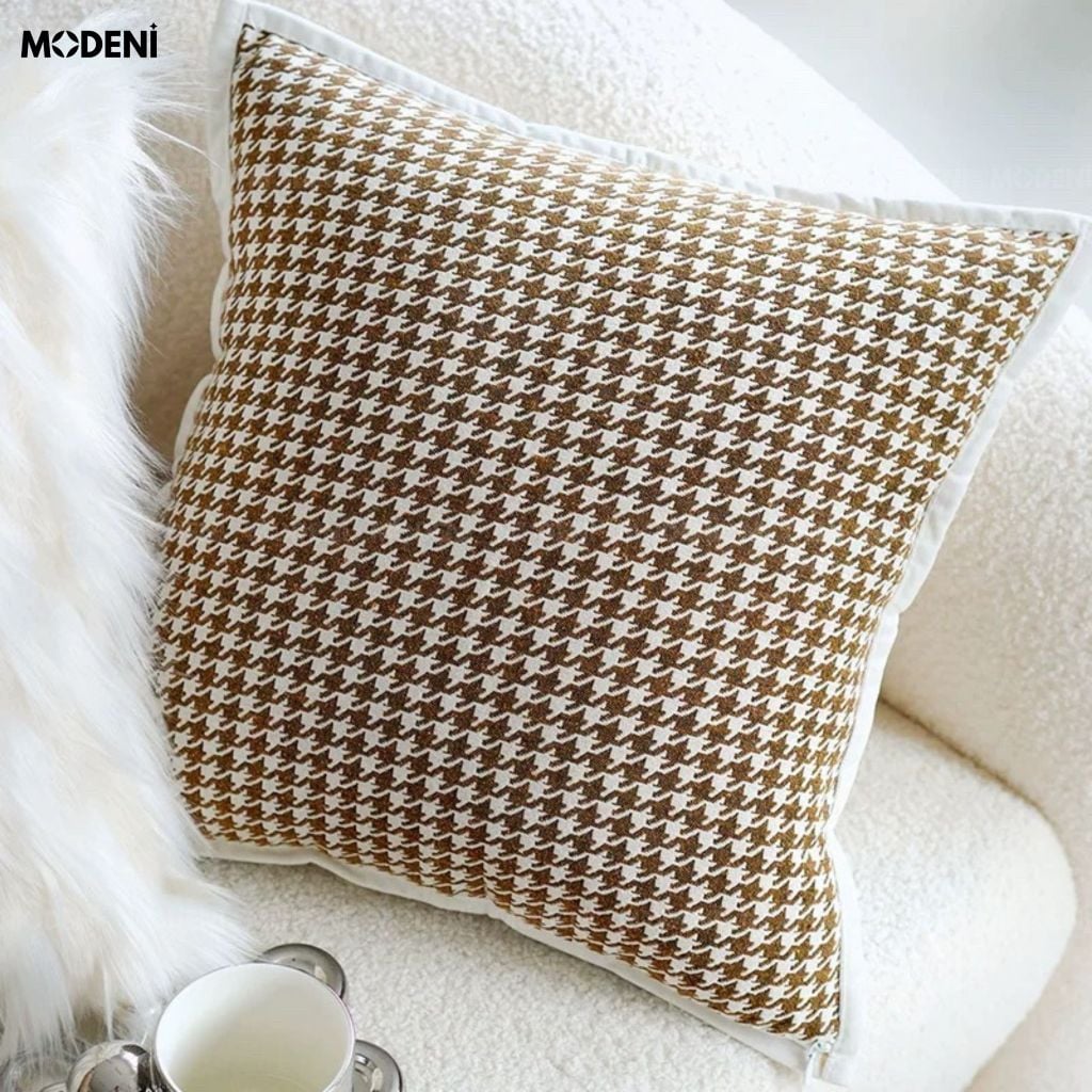 Vỏ Gối Sofa Houndia Vải Dệt Jacquard Họa Tiết Nanh Sói Dệt Kim Sắc Nét Cho Phòng Khách Hiện Đại