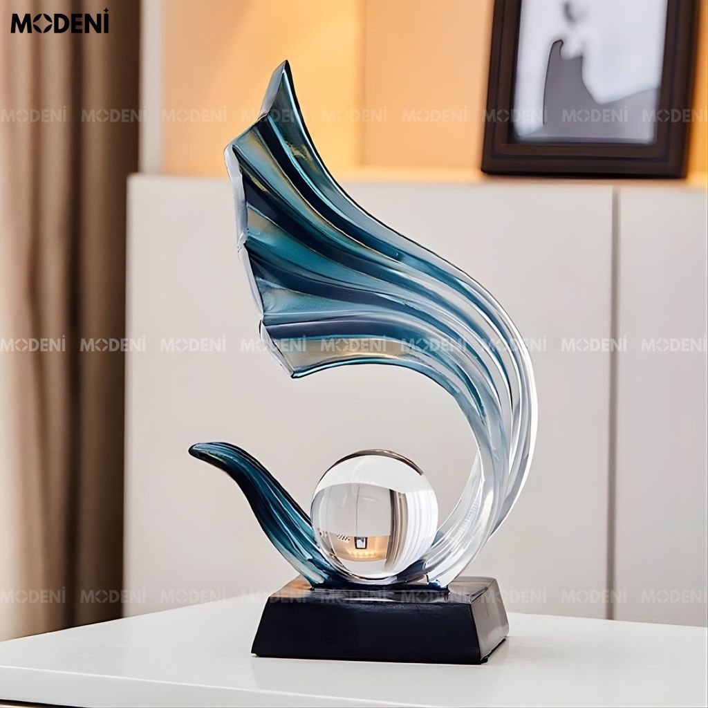 Tượng Trang Trí Celestial Tròn Blue – Polyester Resin cao cấp, điểm nhấn nghệ thuật cho bàn làm việc/kệ tủ hiện đại
