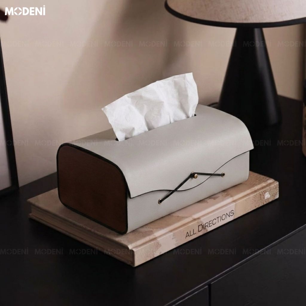 Hộp Khăn Giấy Elise Xám Da Microfiber Cao Cấp Phối Ốp Vân Gỗ Japandi Tối Giản Tinh Tế Cho Phòng Ngủ Và Văn Phòng