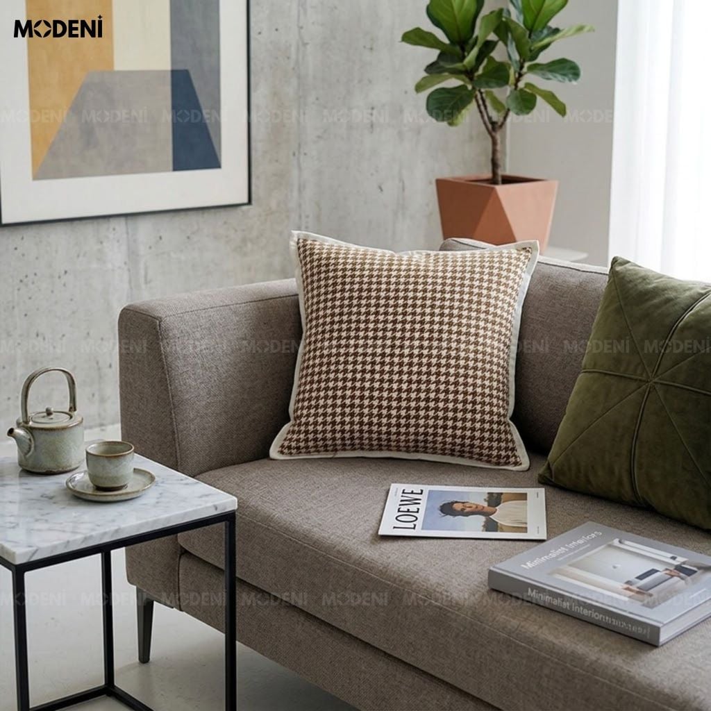 Vỏ Gối Sofa Houndia Vải Dệt Jacquard Họa Tiết Nanh Sói Dệt Kim Sắc Nét Cho Phòng Khách Hiện Đại