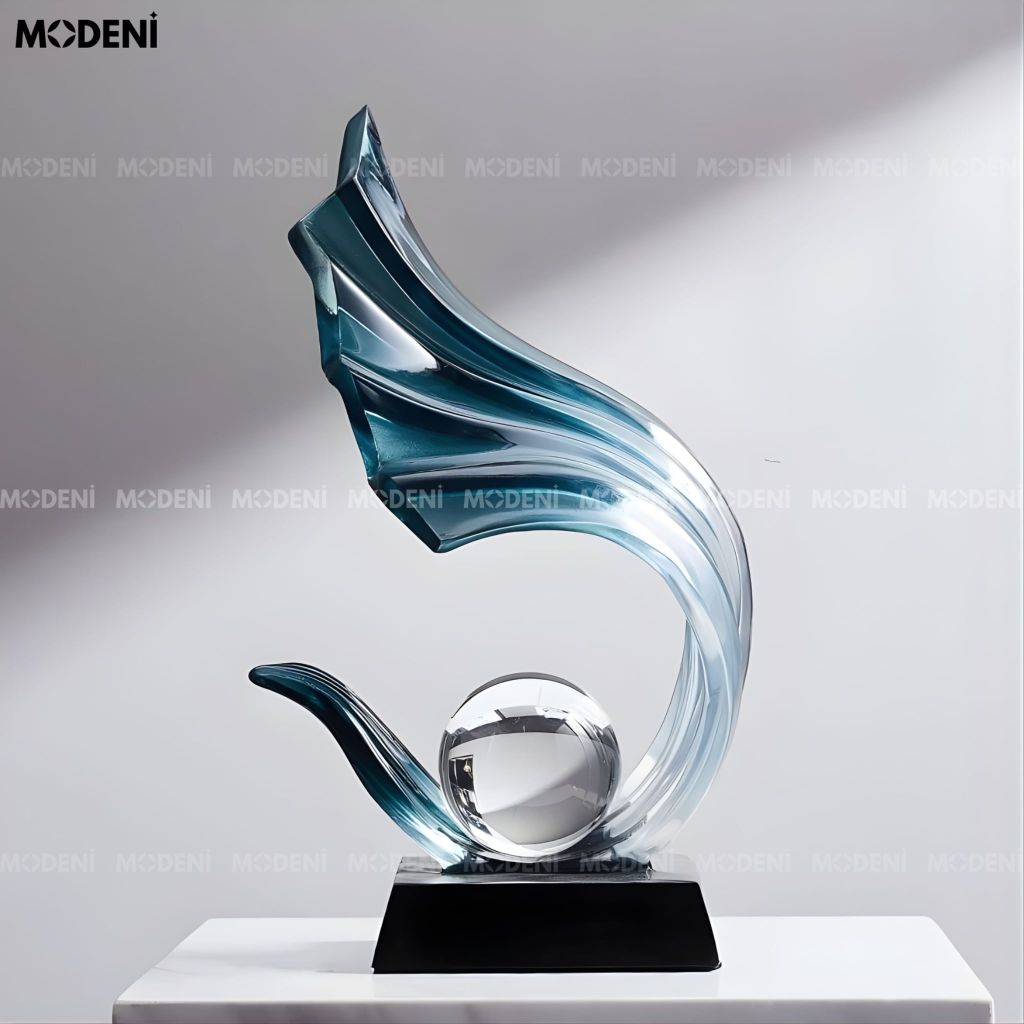 Tượng Trang Trí Celestial Tròn Blue – Polyester Resin cao cấp, điểm nhấn nghệ thuật cho bàn làm việc/kệ tủ hiện đại