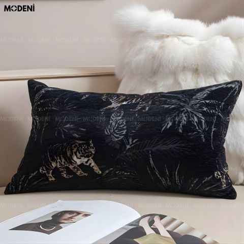  Vỏ Gối Sofa Limber – Vải Jackquard Phối Nhung Họa Tiết Hổ Lá Rừng May Ép Nhiệt Hiện Đại Sang Trọng 