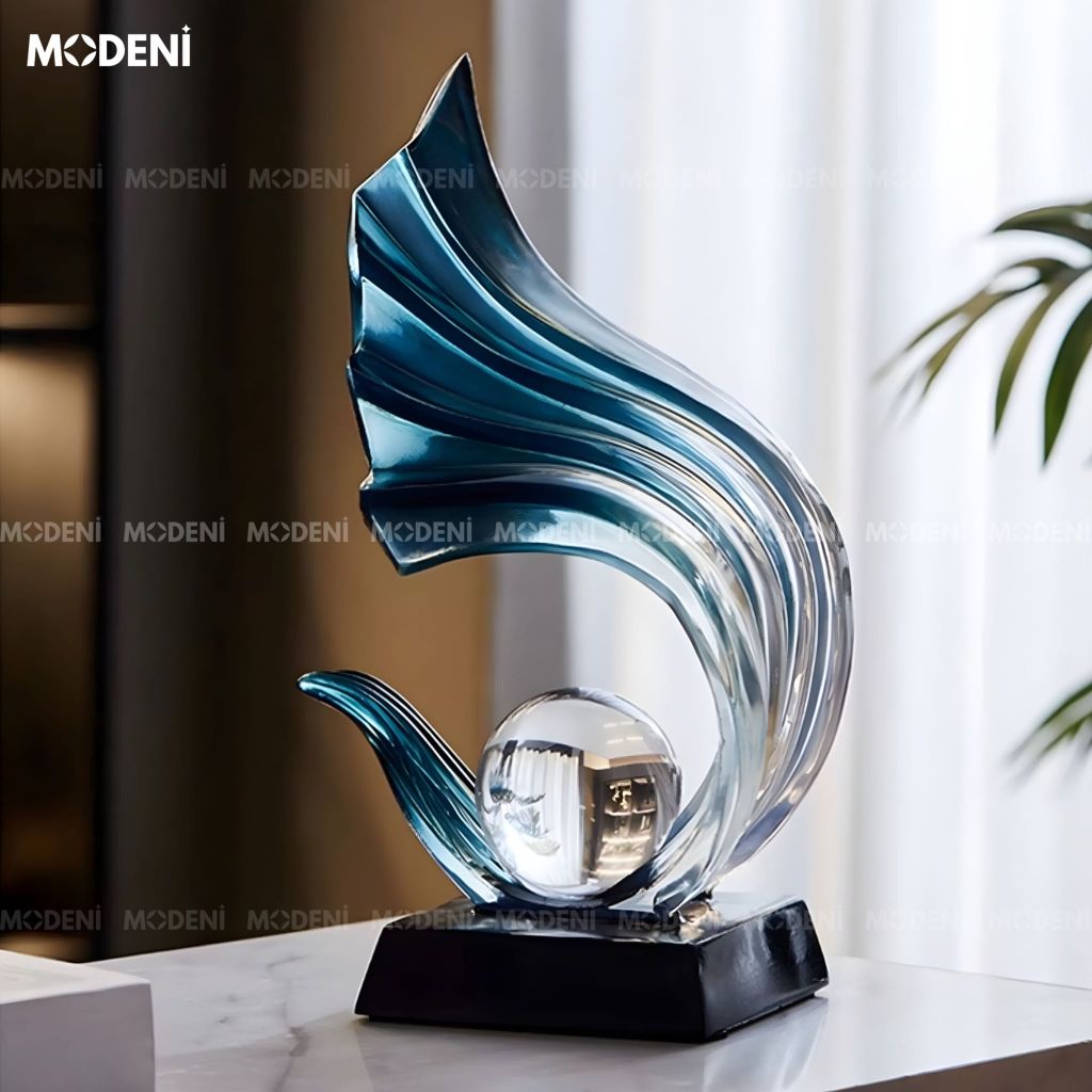 Tượng Trang Trí Celestial Tròn Blue – Polyester Resin cao cấp, điểm nhấn nghệ thuật cho bàn làm việc/kệ tủ hiện đại