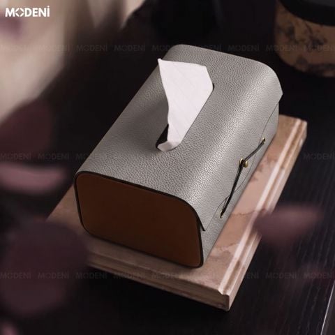  Hộp Khăn Giấy Elise Xám Da Microfiber Cao Cấp Phối Ốp Vân Gỗ Japandi Tối Giản Tinh Tế Cho Phòng Ngủ Và Văn Phòng 