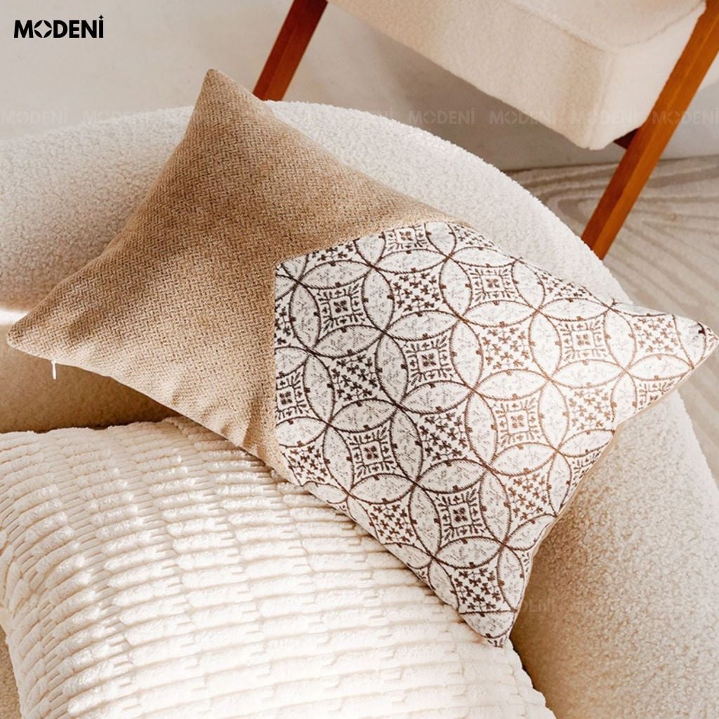Vỏ Gối Sofa Wovenia Vải Dệt Phối Linen Phong Cách Wabi Sabi Họa Tiết Hình Học Dệt Nổi Cho Ghế Thư Giãn Hiện Đại