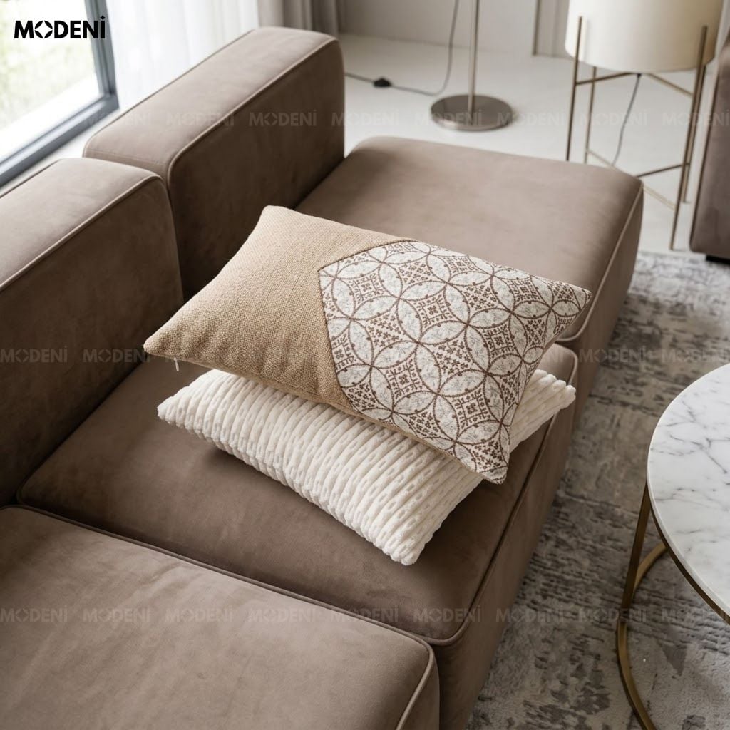 Vỏ Gối Sofa Wovenia Vải Dệt Phối Linen Phong Cách Wabi Sabi Họa Tiết Hình Học Dệt Nổi Cho Ghế Thư Giãn Hiện Đại