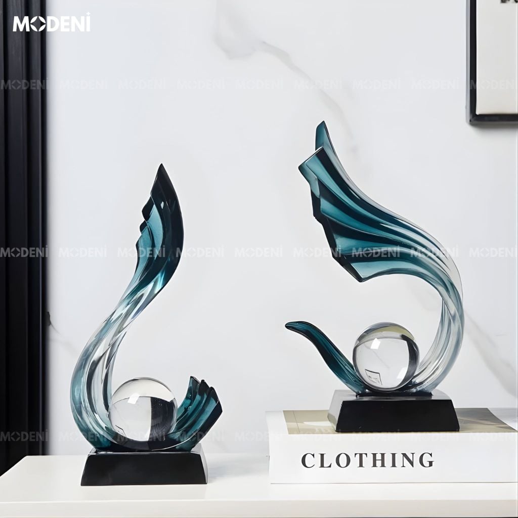 Tượng Trang Trí Celestial Đứng Blue Cao Cấp – Polyester Resin nghệ thuật trừu tượng điểm nhấn hiện đại/sang trọng cho mọi không gian