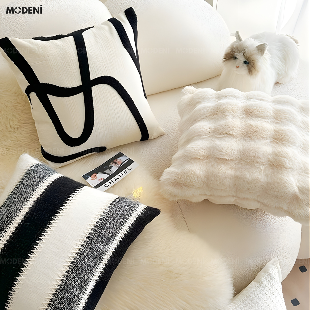 Vỏ Gối Sofa Curve – Vải Chenille & Cotton Họa Tiết Line Uốn Lượn Dệt Nổi Phong Cách Pop Art