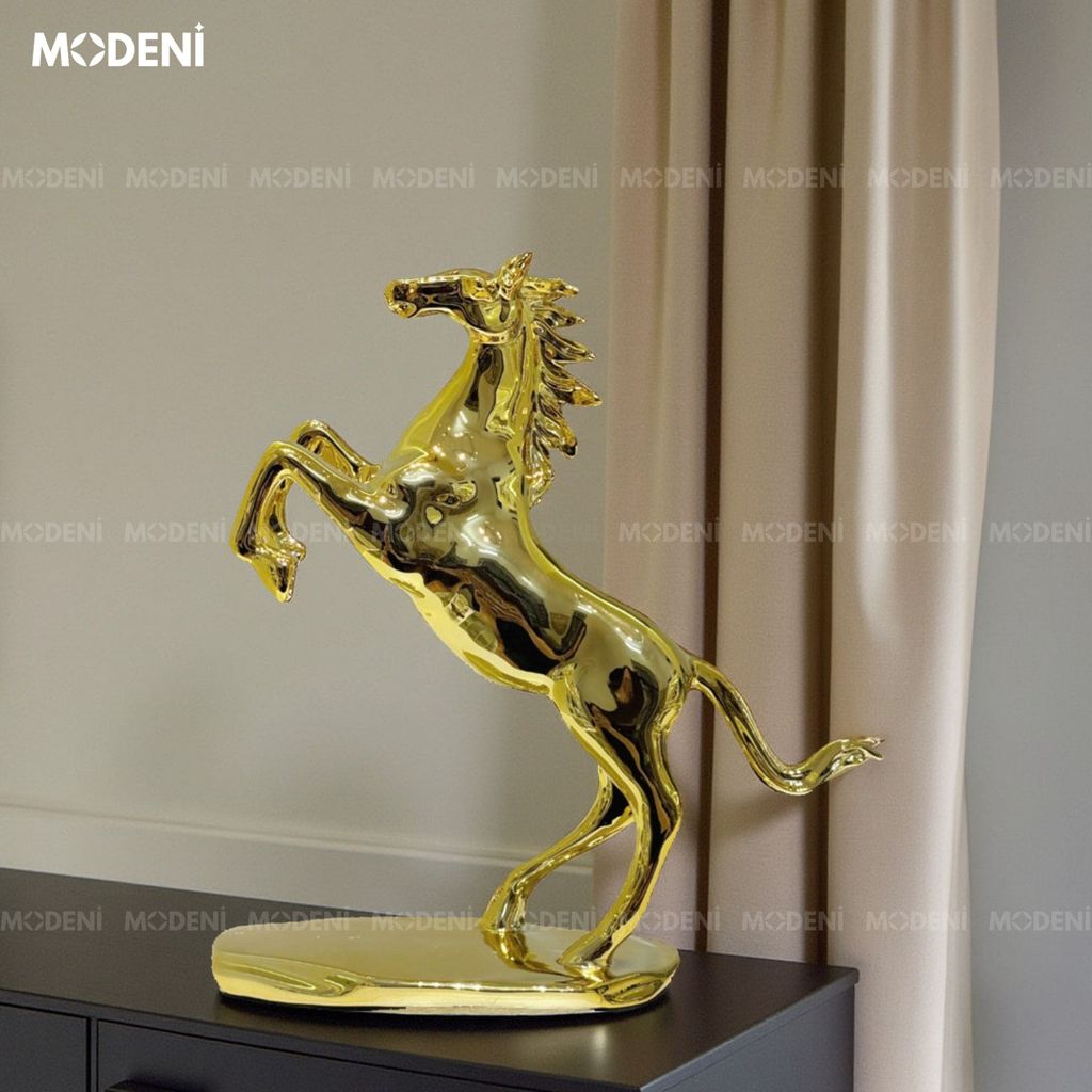 Tượng Trang Trí Ngựa Đứng Valios Gold – Tượng Decor Ngựa Vàng Cao Cấp – Thiết Kế Sang Trọng Tinh Tế – Phù Hợp Decor Kệ Tủ, Bàn Làm Việc, Không Gian Hiện Đại