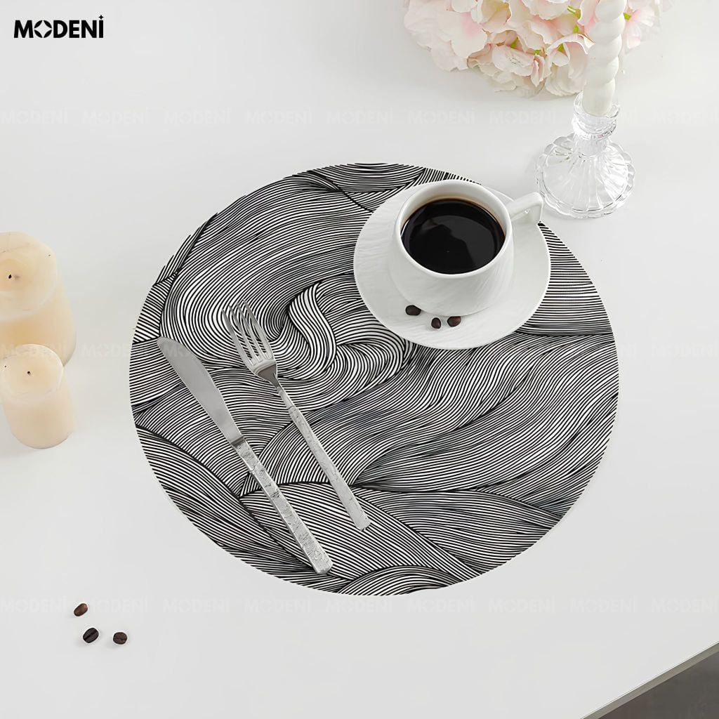 Tấm Lót Bàn Ăn Ondata PVC Nghệ Thuật Trừu Tượng Vân Sóng Cách Nhiệt Cho Bàn Tiệc Sang Trọng