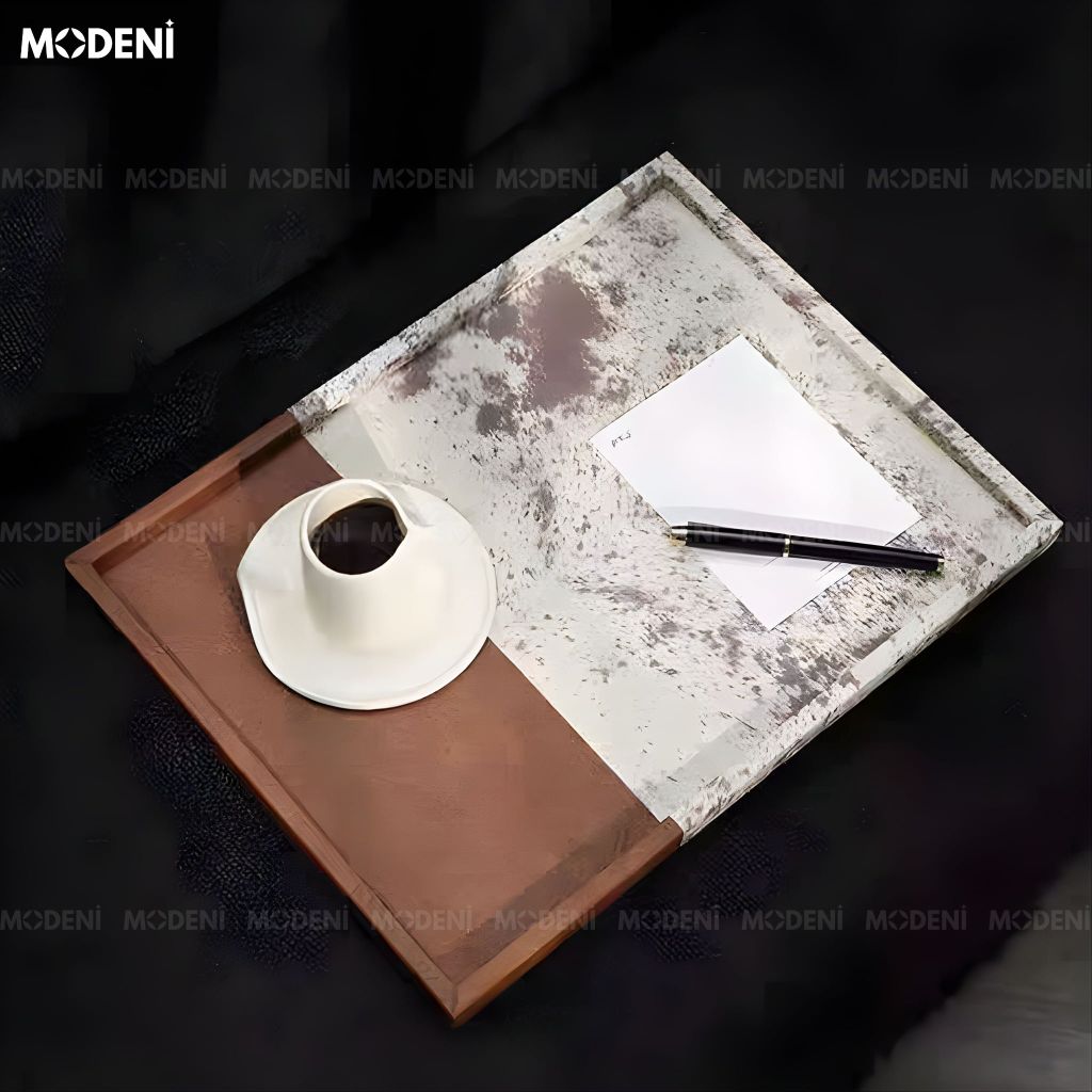 Khay Hipro Vân Đá Terrazzo Gỗ Phối Da Cao Cấp Cho Không Gian Decor Sang Trọng